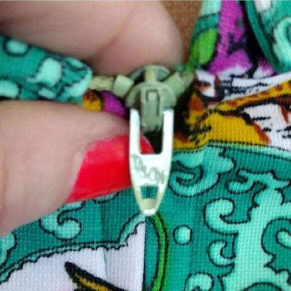 VTG 60s Handmade Green Groovy Floral Print High Neck Maxi Dress Large - Picture 11 of 16